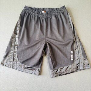AND1 Mens L Shiny Gray Clutch Shooter Performance Basketball Shorts Drawstring